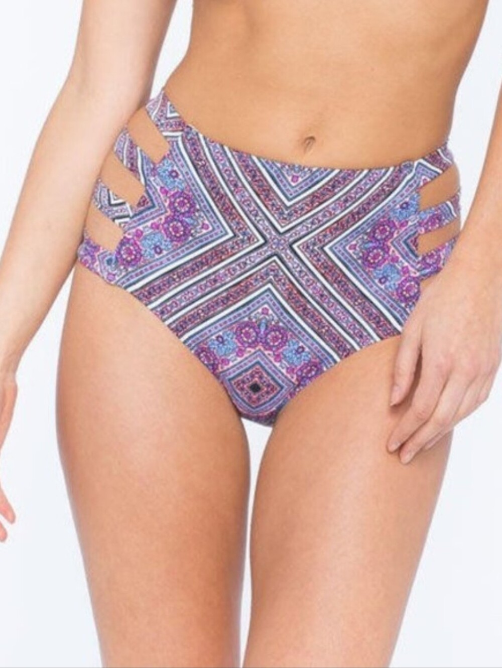O'Neill Pink and Blue Mosaic High-Waist Bikini Bottom
